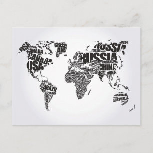 Postale Carte du monde en typographie