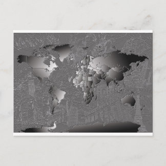 Postale carte du monde galaxie noir et blanc 5