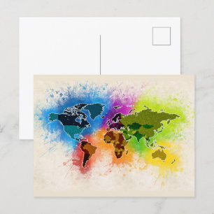 Postale Carte du monde Géographie Aquarelle Voyage Vacance