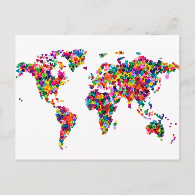 Postale Carte du monde Love Hearts (Devant)