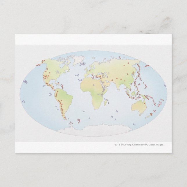 Postale Carte du monde montrant les sites d'activité volca (Devant)