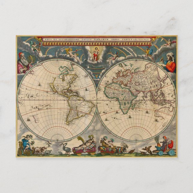 Postale Carte du monde Nova Totius Terrarum Orbis Tabula (Devant)