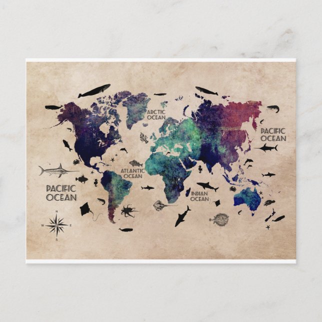 Postale carte du monde océanique (Devant)