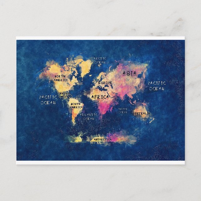 Postale carte du monde OCÉANS et continents (Devant)