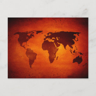 Postale carte du monde orange vintage