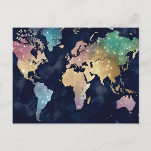 Postale Carte du monde pailletée et scintillante – Art de