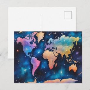 Postale Carte du monde pailletée et scintillante – Art de 