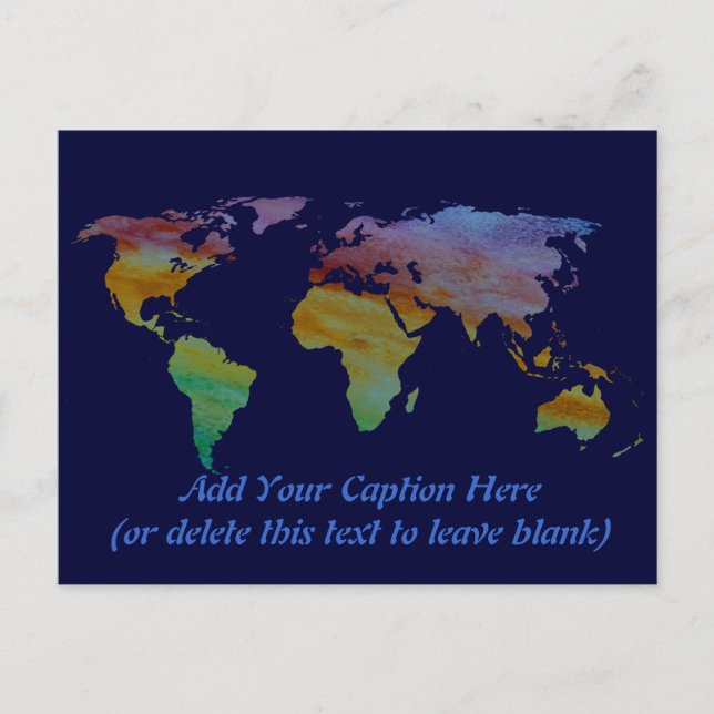 Postale Carte du monde recouverte de coloris (Devant)