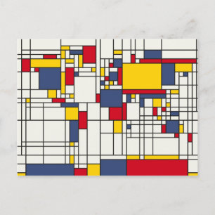 Postale Carte du monde Style Abstrait Mondrian
