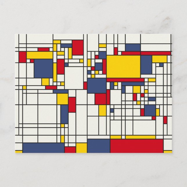 Postale Carte du monde Style Abstrait Mondrian (Devant)