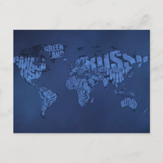 Postale Carte du monde typographique (sombre)
