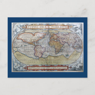 Postale Carte du monde Typus Orbis Terrarum Ortelius 1572