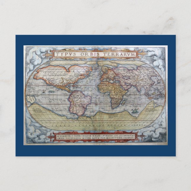 Postale Carte du monde Typus Orbis Terrarum Ortelius 1572 (Devant)
