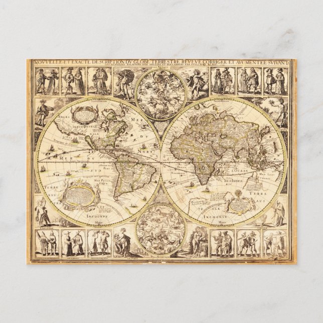 Postale Carte du monde vers 1645 (Devant)