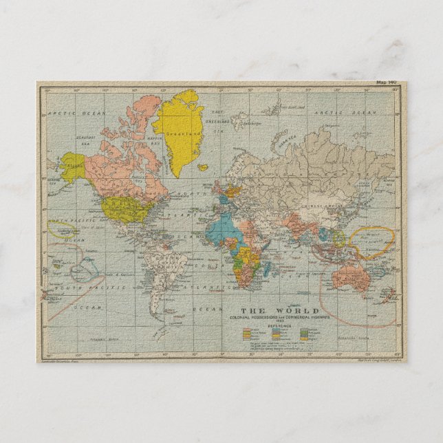 Postale Carte du monde vintage 1910 (Devant)