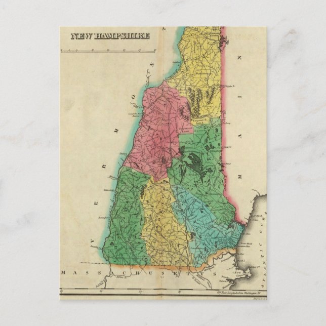 Postale Carte Du New Hampshire (Devant)