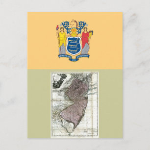 Postale Carte du New Jersey et drapeau national