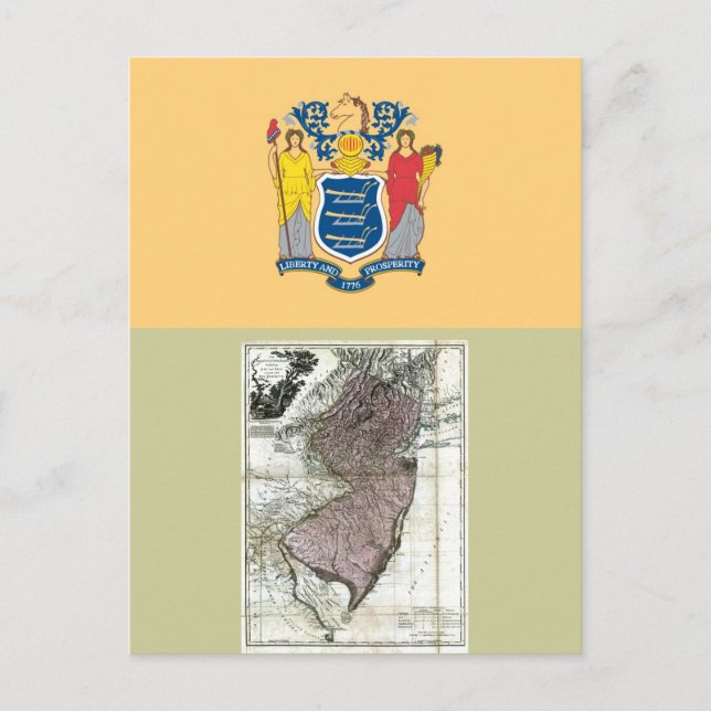 Postale Carte du New Jersey et drapeau national (Devant)