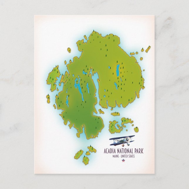 Postale Carte du parc national d'Acadia, Maine. (Devant)