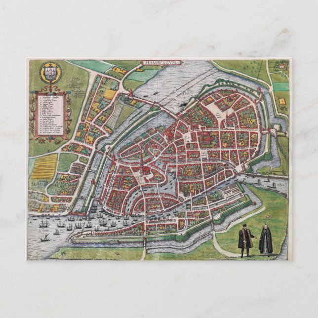 Postale Carte du plan Hamburg Allemagne 1600 (Devant)