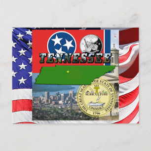 Postale Carte du Tennessee, Drapeau, Sceau de l'État et Im