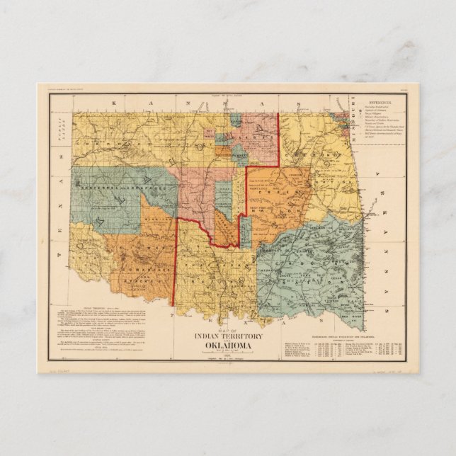 Postale Carte du territoire indien et de l'Oklahoma (1890) (Devant)