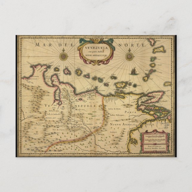 Postale Carte du Venezuela par Hendrik Hondius (1630) (Devant)