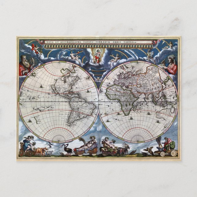 Postale Carte du vieux monde 1664 restaurée (Devant)