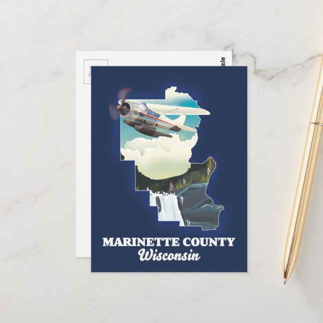Postale Carte du Wisconsin du comté de Marinette (Devant/Arrière en situation)