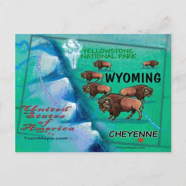 Postale Carte du Wyoming USA Fun (Devant)