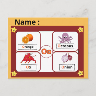 Postale Carte Éclair de la Lettre O de l'Alphabet Éducatif