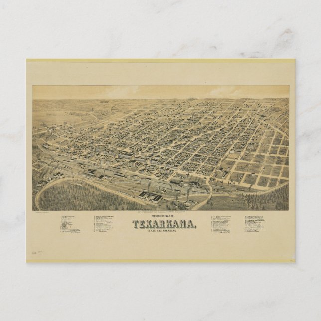 Postale Carte en perspective de Texarkana Texas et Arkansa (Devant)