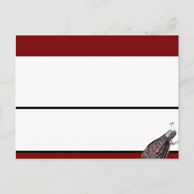 Postale Carte Endroit Écrite Peacock Rouge Noir Blanc (Devant)