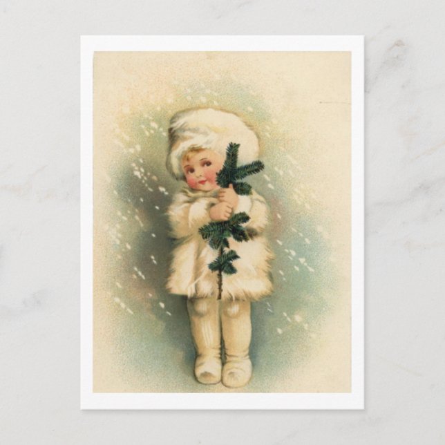Postale Carte Enfant dans une tempête de neige (Devant)