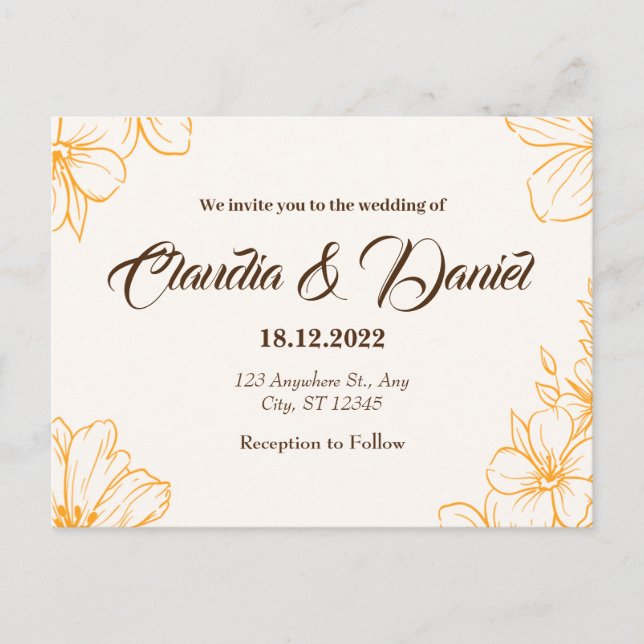 Postale Carte Faire-part de mariage d'or (Devant)