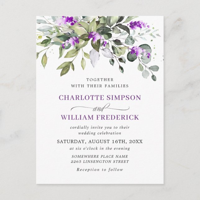 Postale Carte Faire-part de mariage florale Eucalyptus Lav (Devant)