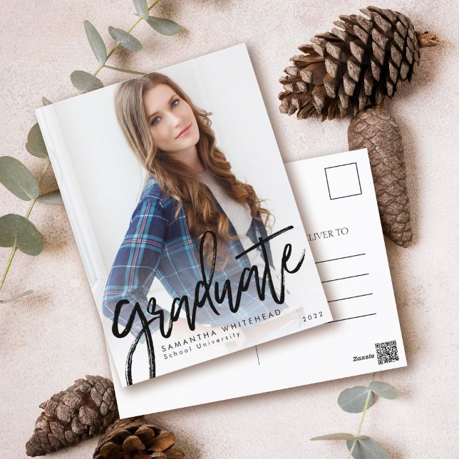 Postale Carte Faire-part moderne photo 2022 (Graduation chalk hand lettering modern minimalistic full bleed photo postcard.)