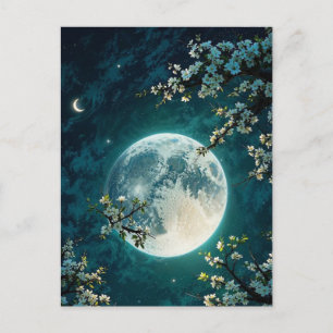 Postale Carte Fantastique de Cerisier sous la Lune   Lumin