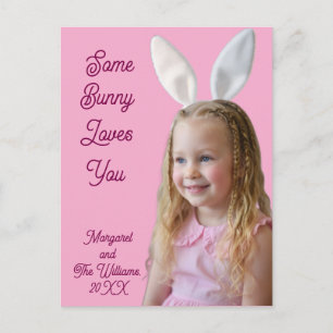Postale Carte Fille aux Oreilles de Lapin de Pâques Violet