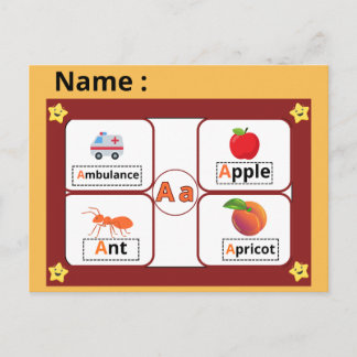 Postale Carte flash de la lettre A de l'alphabet éducatif