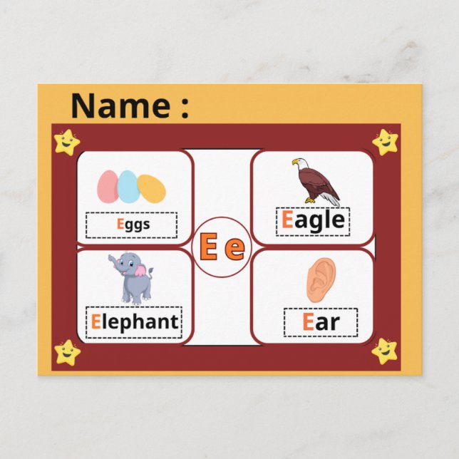 Postale Carte flash de la lettre E de l'alphabet éducatif  (Devant)