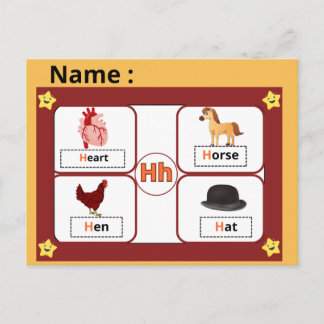 Postale Carte flash de la lettre H de l'alphabet éducatif 