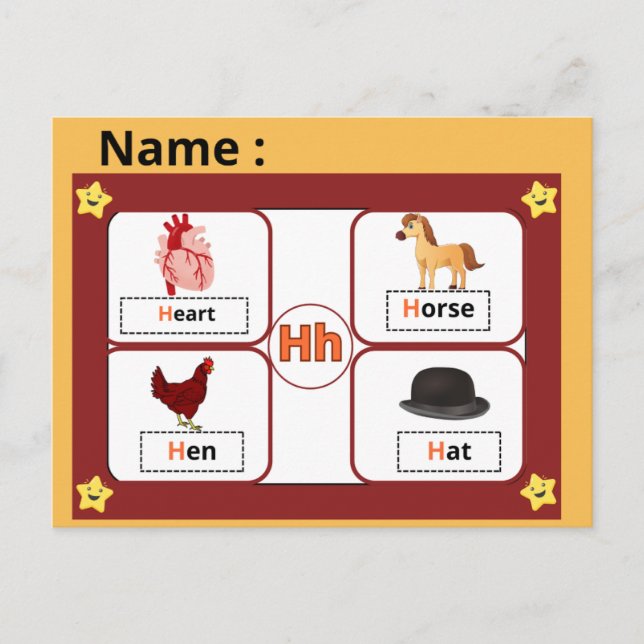 Postale Carte flash de la lettre H de l'alphabet éducatif  (Devant)