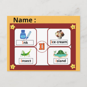 Postale Carte flash de la lettre I de l'alphabet éducatif 
