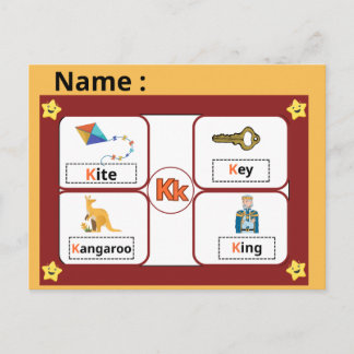 Postale Carte flash de la lettre K de l'alphabet éducatif 