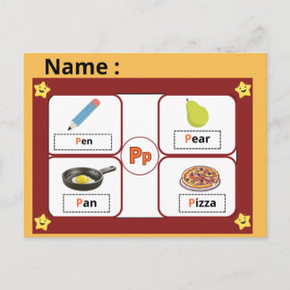 Postale Carte flash de la lettre P de l'alphabet éducatif 