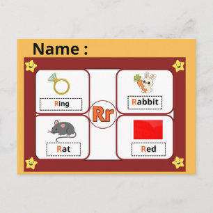 Postale Carte flash de la lettre R de l'alphabet éducatif 