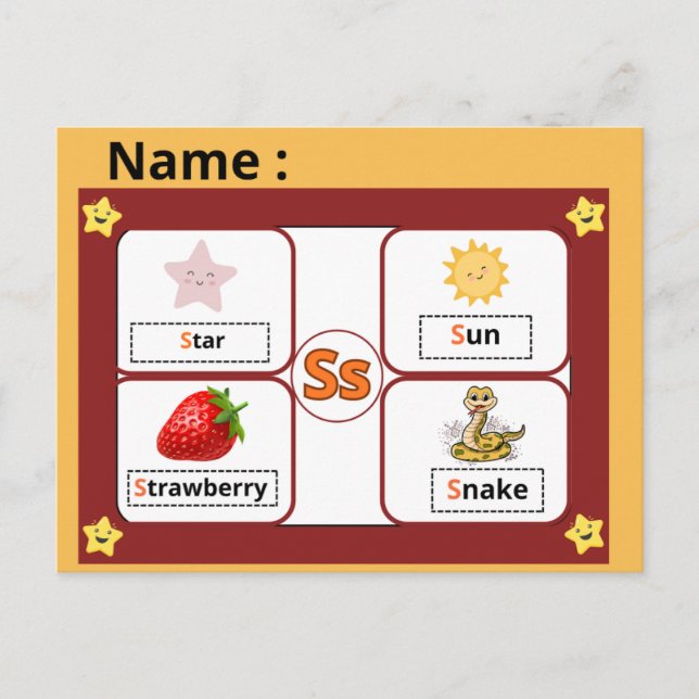 Postale Carte flash de la lettre S de l'alphabet éducatif  (Devant)
