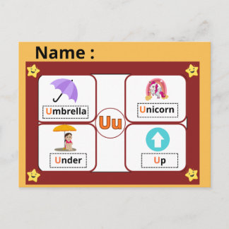 Postale Carte flash de la lettre U de l'alphabet éducatif 