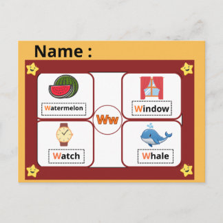 Postale Carte flash de la lettre W de l'alphabet éducatif